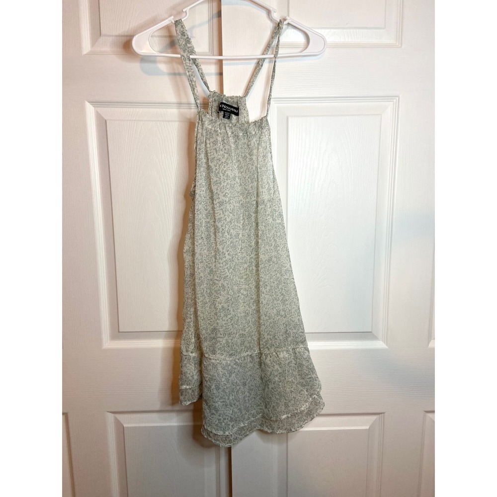 Mix Nouveau New York Floral Halter Mini Dress Green White Chiffon Small